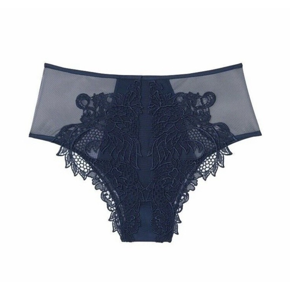 NWT Victoria's Secret LUXE Embroidered DRAGON High Waist Cheeky Panty Sz L Blue